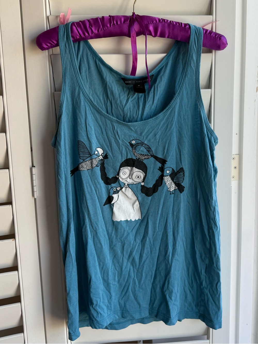 Marc Jacob’s Blue Graphic Tank Top with Bird Illustration